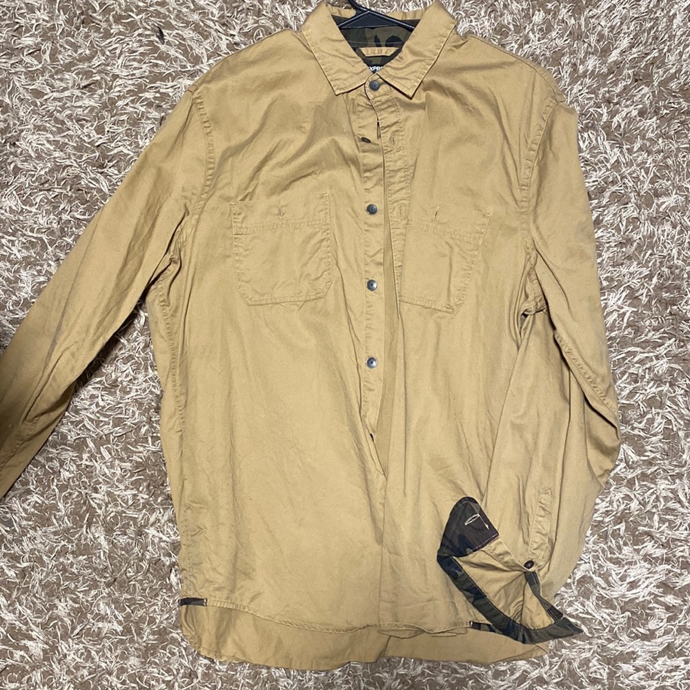 Express Large Tan Button Down Shirt - image 1